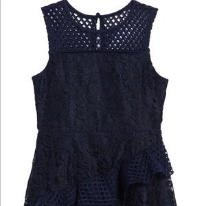 Girls Navy Sleeveless Lace Tiered Sheer Yoke Ruffles Dress size 12